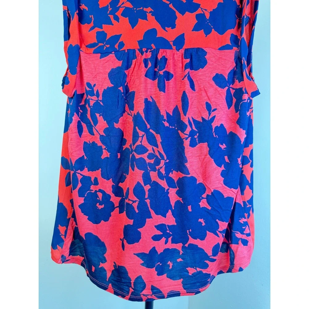 Loft Women Tunic Blouse XS NEW Red Blue Sheer Relax Fit Sleeveless Spring Summer - Picture 11 of 11